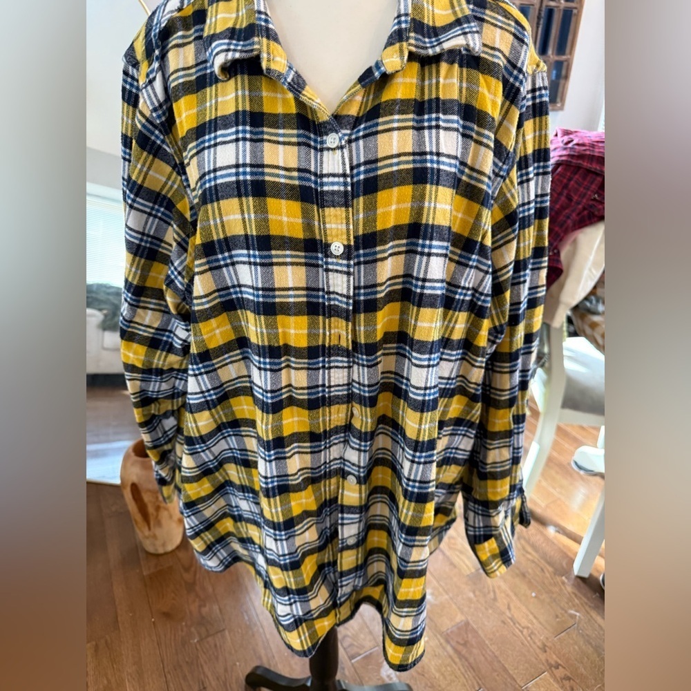 Lands' End Yellow and Navy Plaid Shirt - Picture 7 of 9
